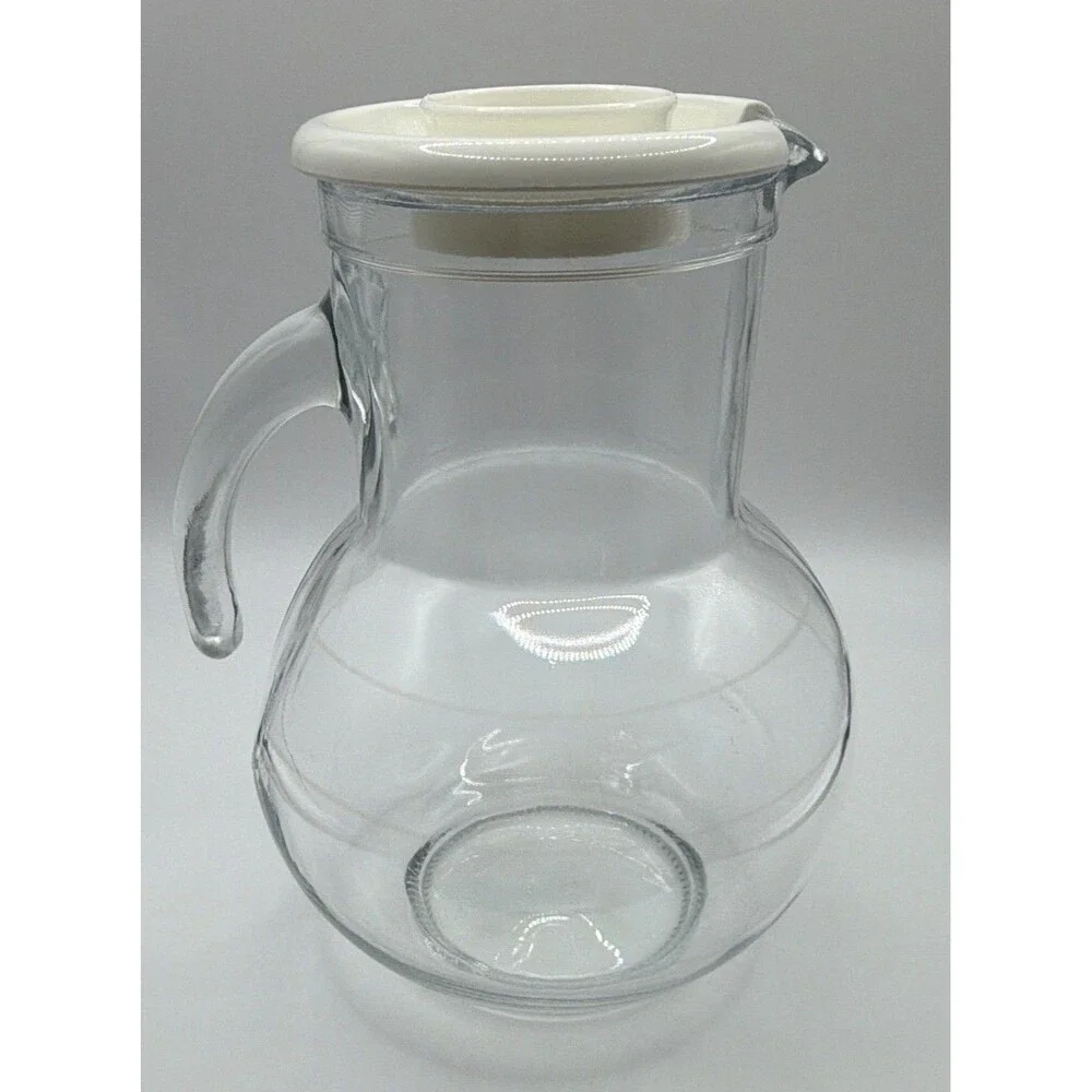 Bormioli Rocco Kufra Glass Pitcher 72 oz Jug White Lid Ice Insert Made In Italy